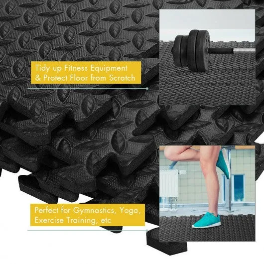 12Tiles 1/2" Puzzle Exercise Floor Mats-Black