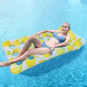 172 x 80cm Inflatable Lemon Float Row Hole Water Bed Lounge Chair