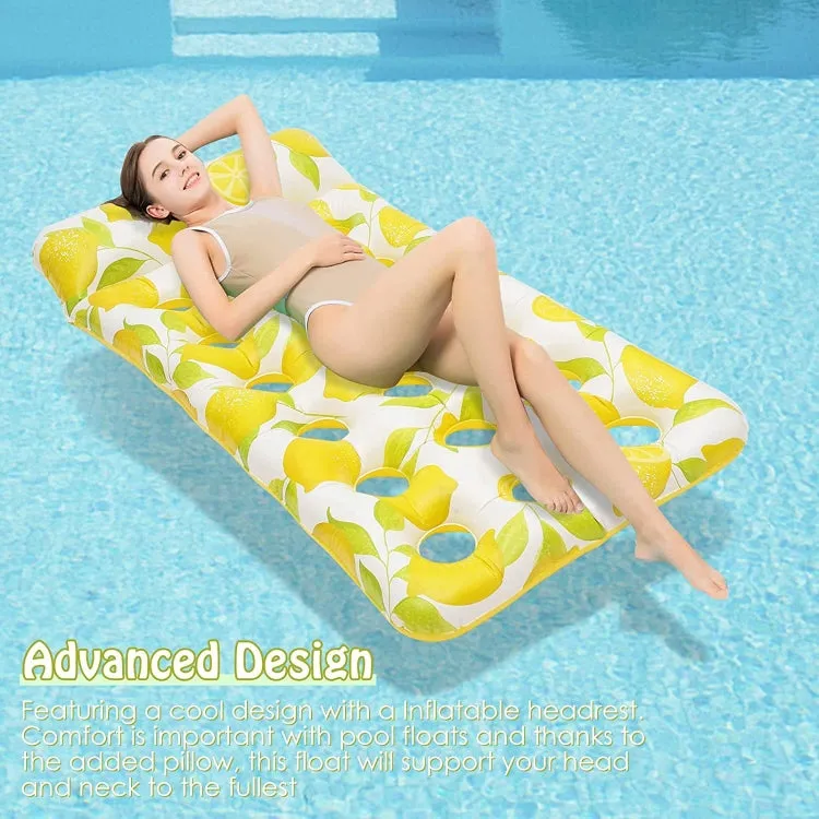 172 x 80cm Inflatable Lemon Float Row Hole Water Bed Lounge Chair