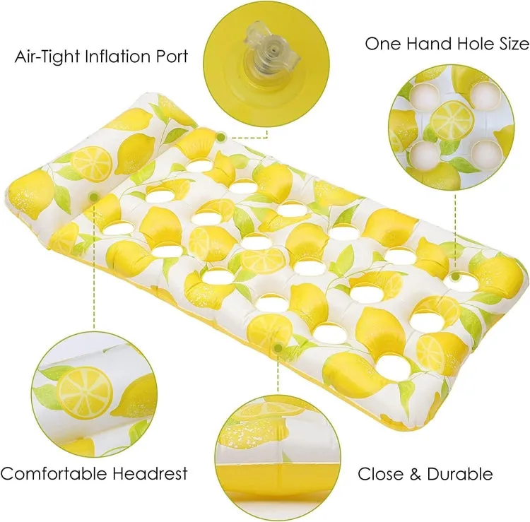 172 x 80cm Inflatable Lemon Float Row Hole Water Bed Lounge Chair