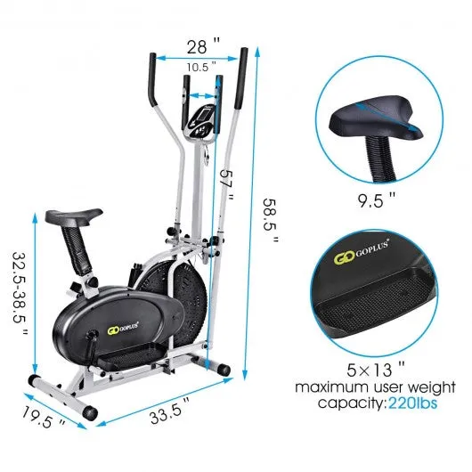 2-in-1 Elliptical Dual Cross Trainer Machine Fan Bike