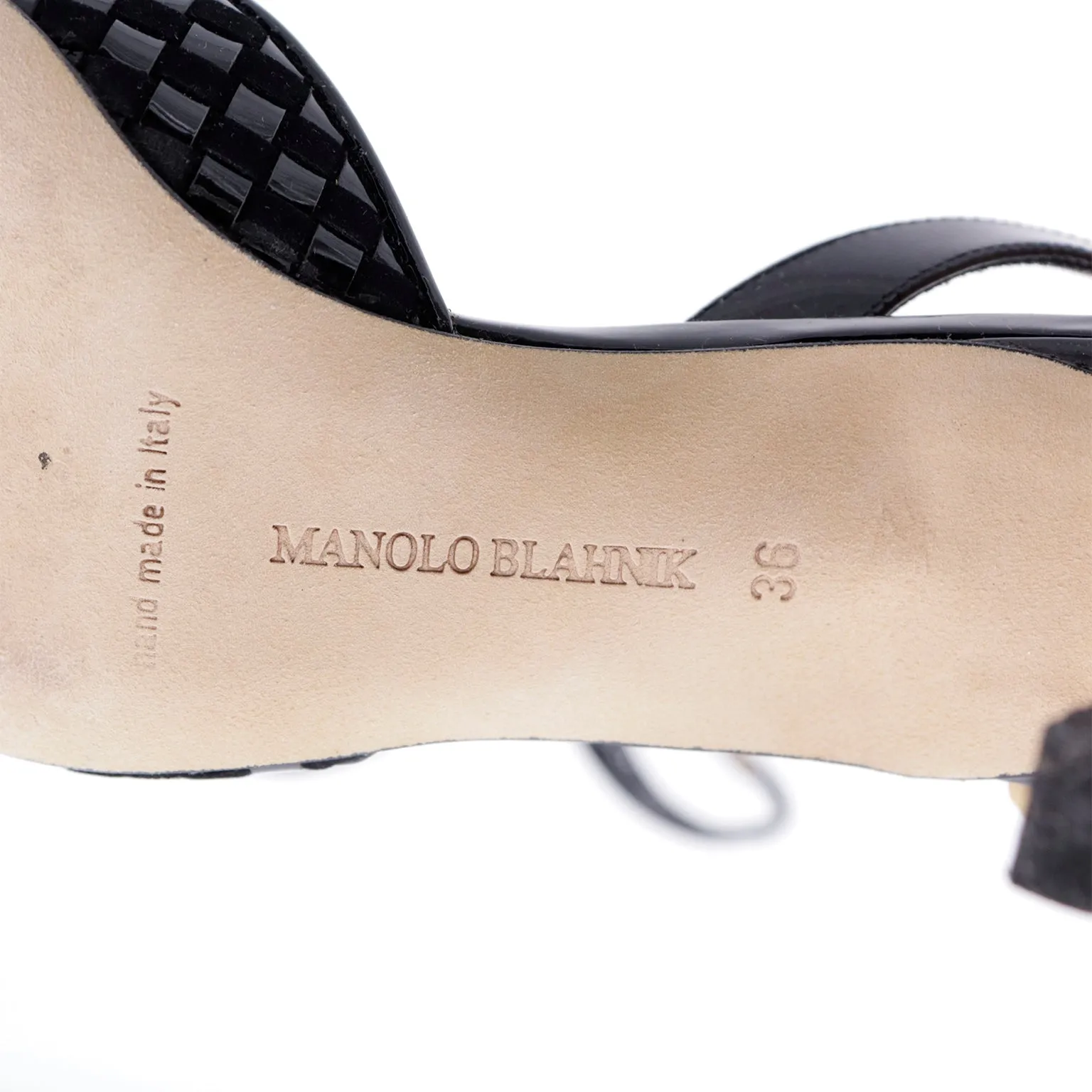 2000s Manolo Blahnik Black Basket Weave Leather Carolyne Slingback Shoes