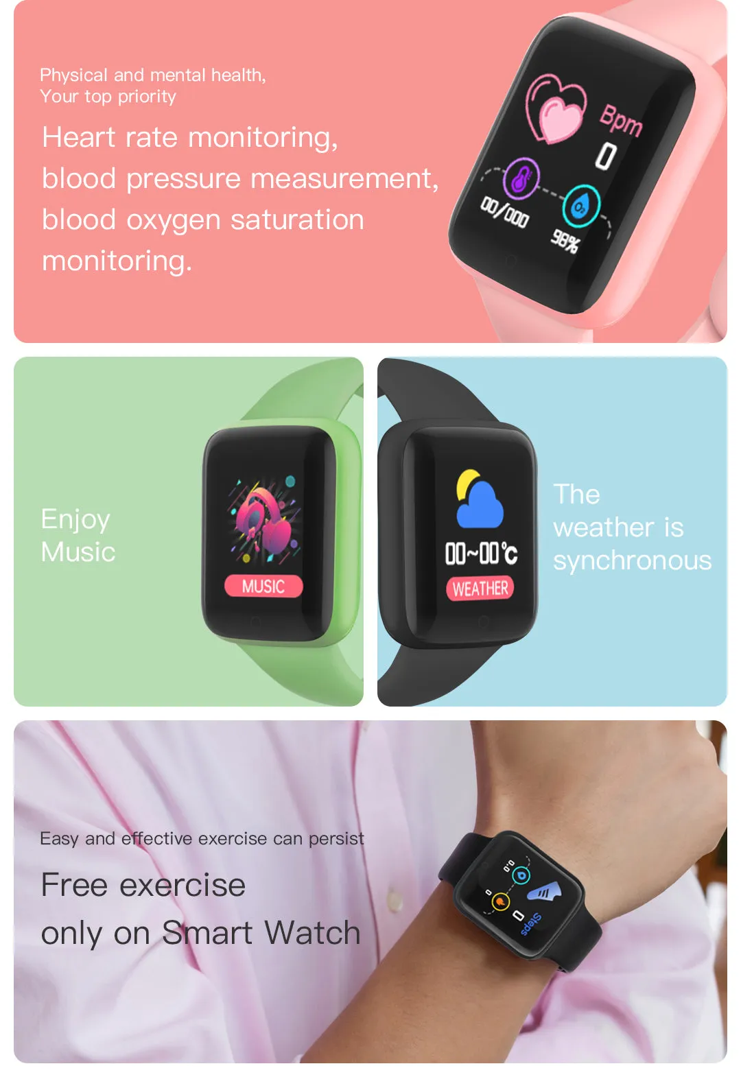 2021 Macaron Y68S Smart Watch (BP, HR & Blood Oxygen)