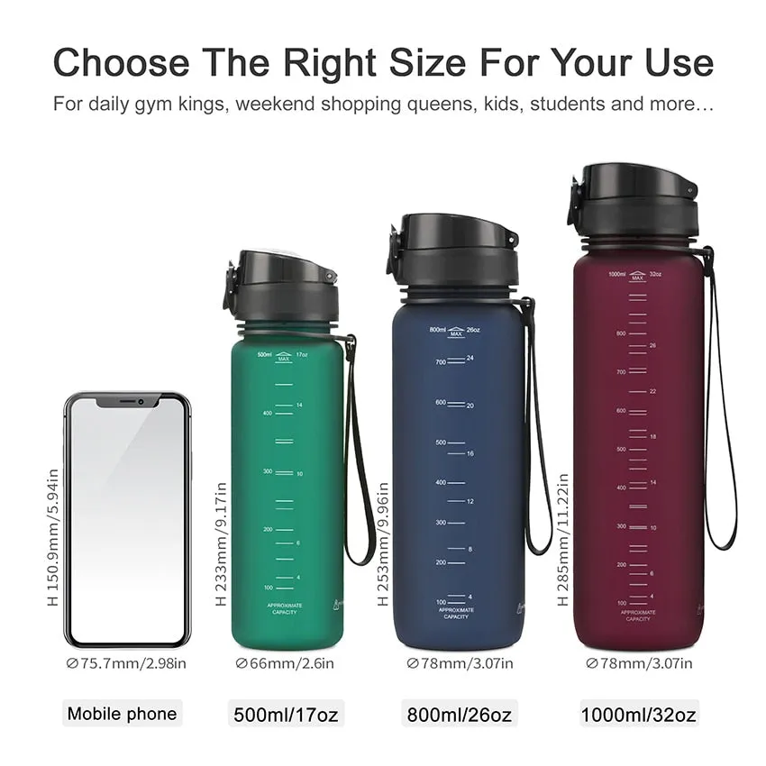 500/800/1000ml Sports Water Bottle BPA Free Leak-proof