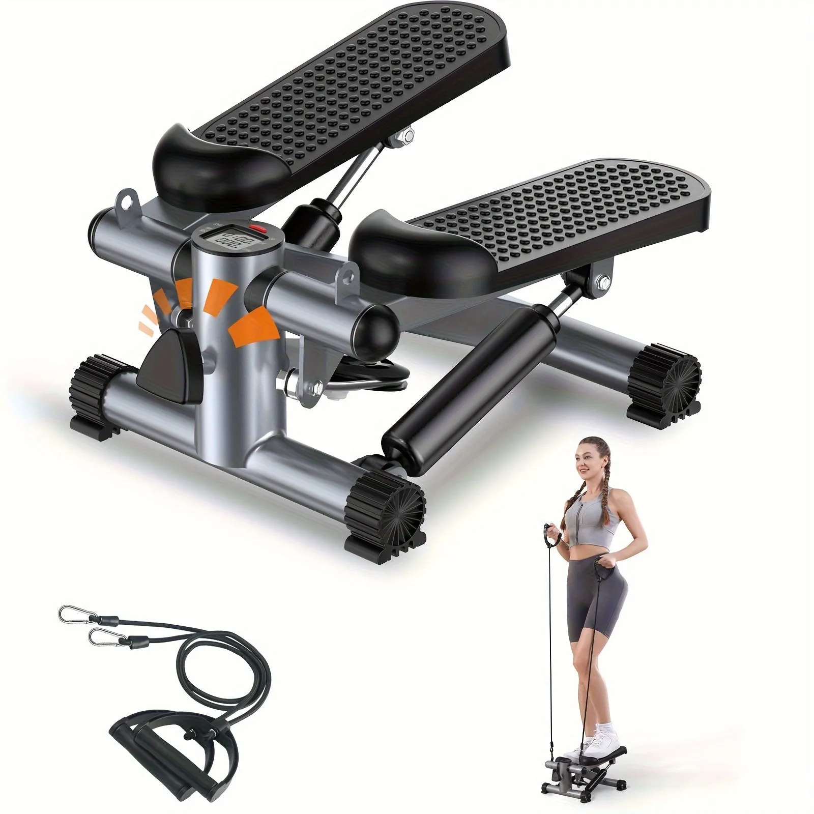 A mini stepper  It is a hydraulic fitness stair stepper equipped with a resistance band and calorie counting function, with a weight capacity of 350lbs.