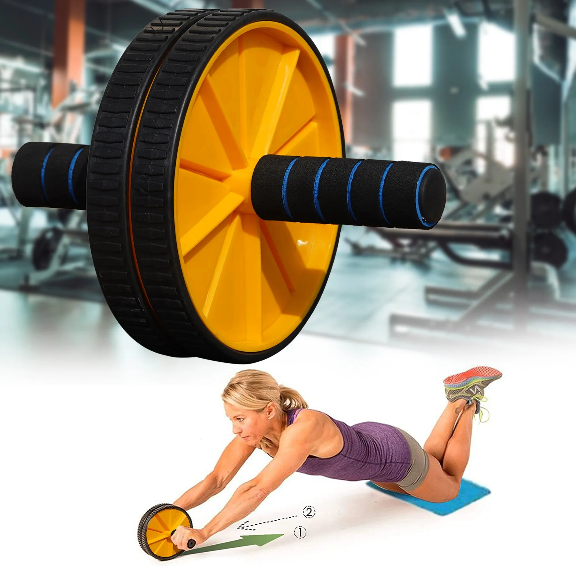 Abdominal Double Wheel Ab Roller Gym For Exercise Fitness Equipment Workout