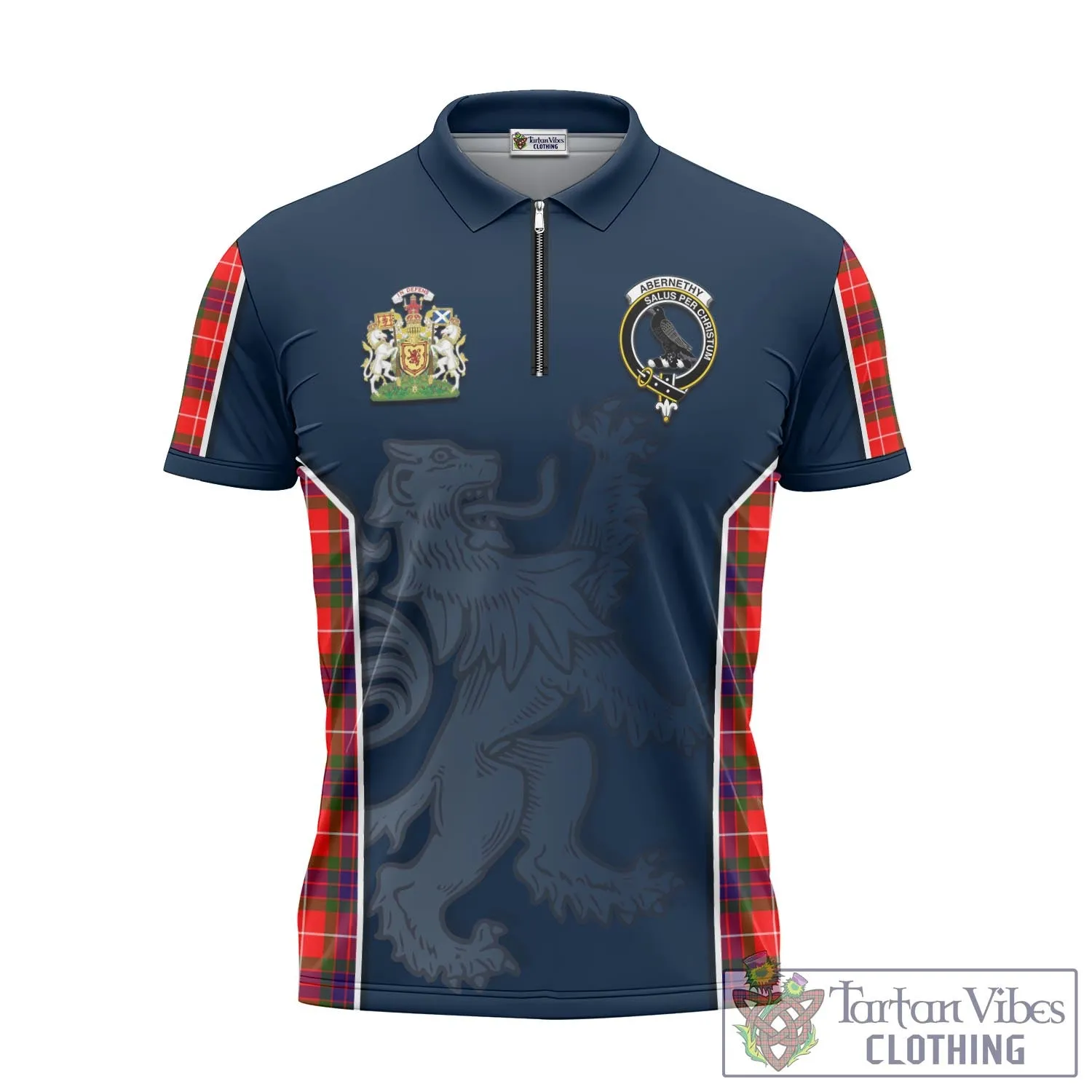 Abernethy Tartan Zipper Polo Shirt with Family Crest and Lion Rampant Vibes Sport Style