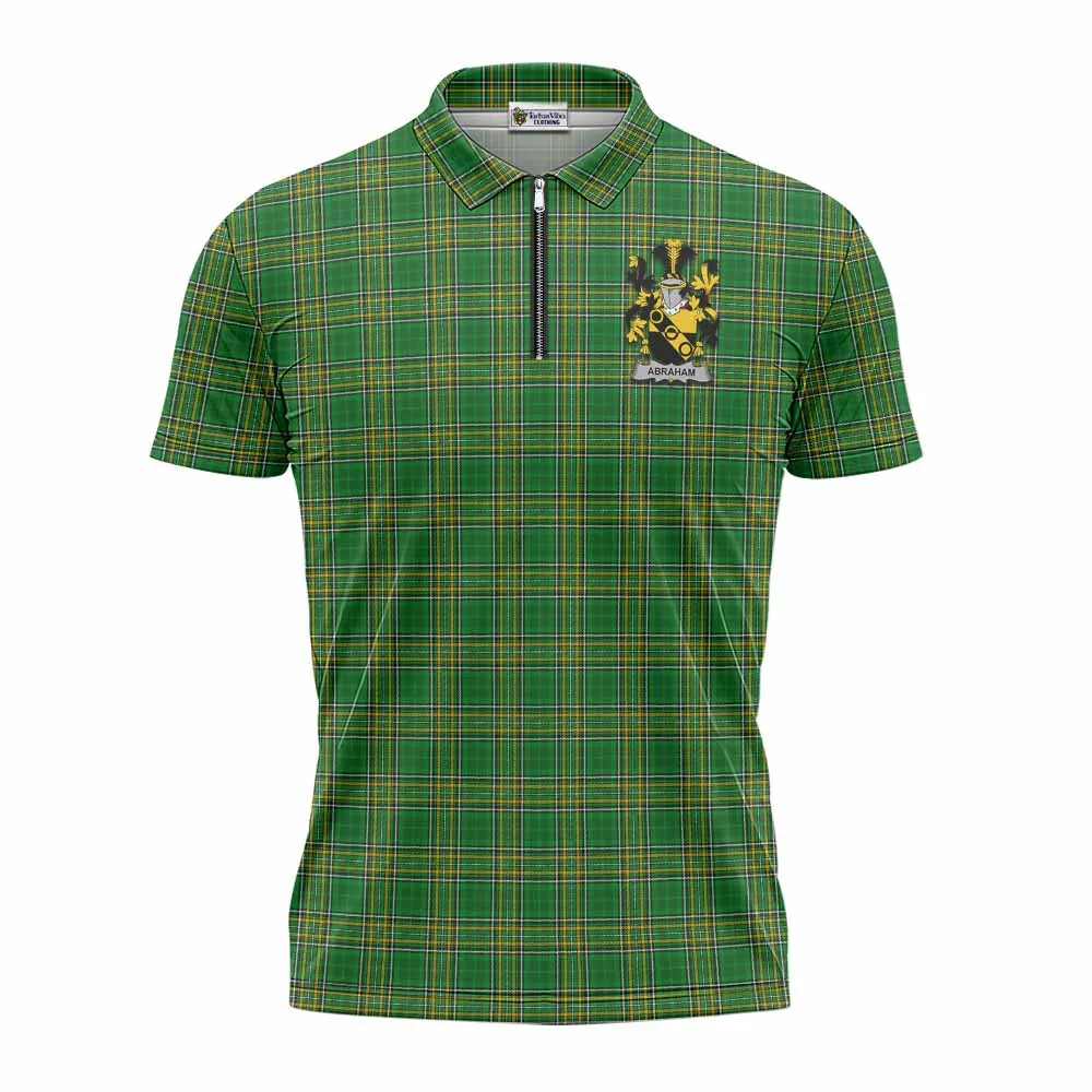 Abraham Irish Clan Tartan Zipper Polo Shirt with Coat of Arms