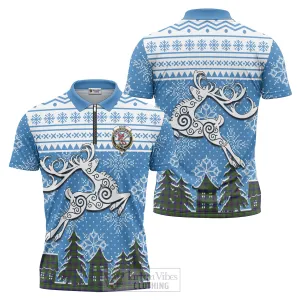 Adam Clan Christmas Zipper Polo Shirt Celtic Reindeer Style