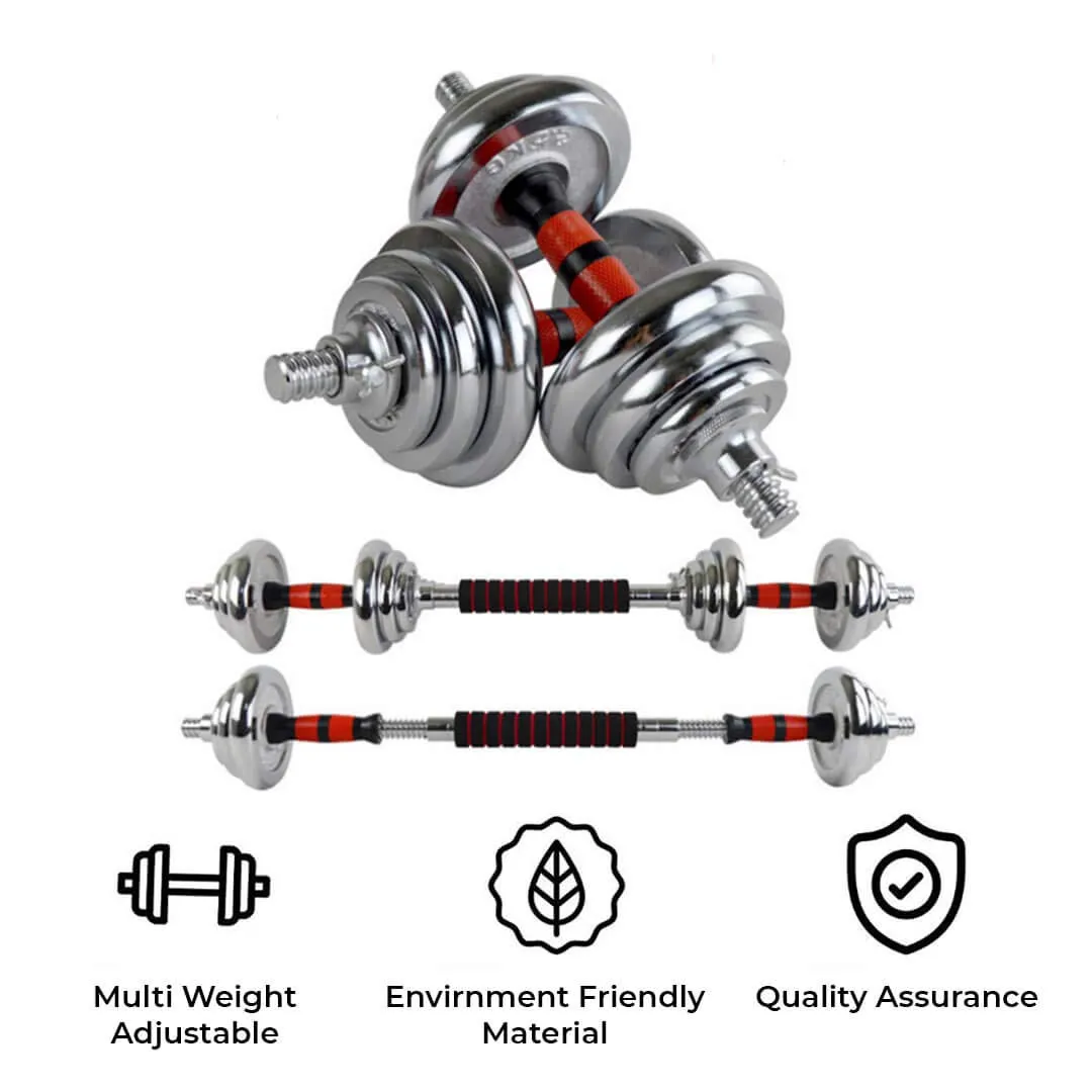 Adjustable Dumbbell Set - Coated Iron Dumbbell and Anti-Slip Rod Set For Home Workout with Carry Case | Chrome | 30kg (Model Number: PDS-30C)