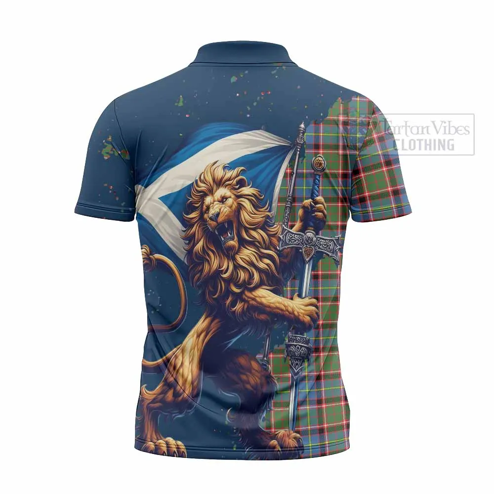 Aikenhead Tartan Family Crest Zipper Polo Shirt with Scottish Majestic Lion