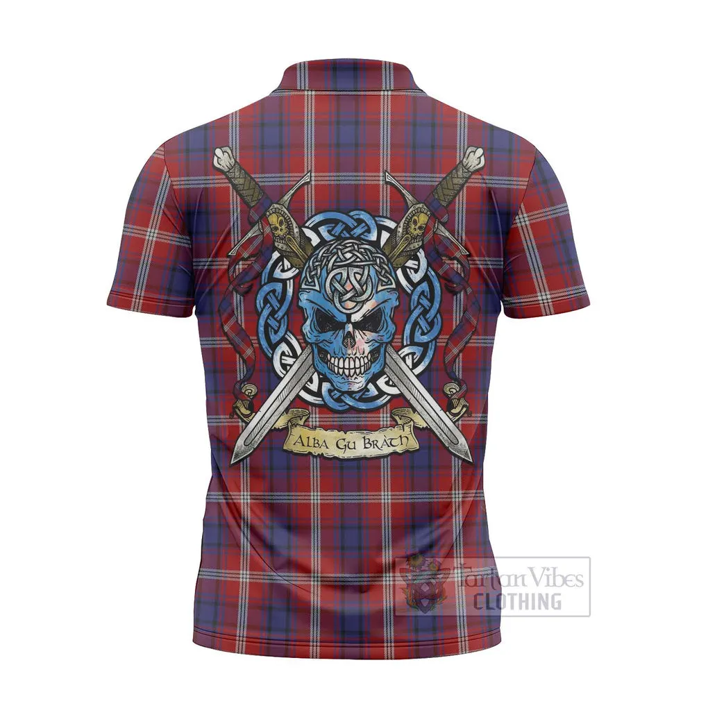 Ainslie Tartan Zipper Polo Shirt with Family Crest Celtic Skull Style