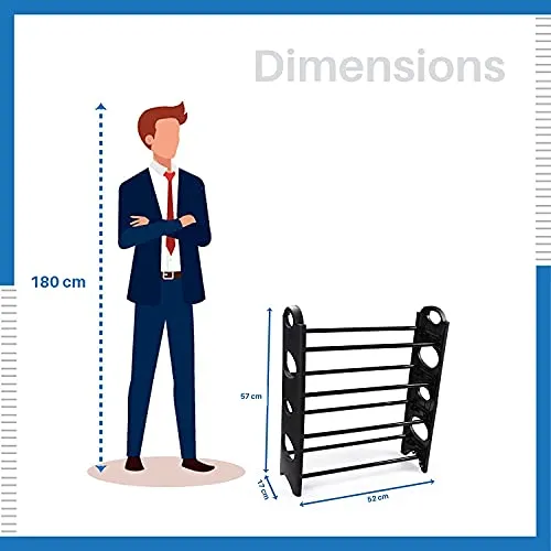 AKSUTI Multipurpose 4 Shelves Shoe Rack, Foldable,12 Pairs, Metal & Plastic (Rustproof, Black)| Multipurpose Portable Plastic Rack Shoes/Books/Clothes/Toys etc Easy to Assemble