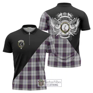 Alexander of Menstry Dress Tartan Zipper Polo Shirt with Family Crest and Military Logo Style