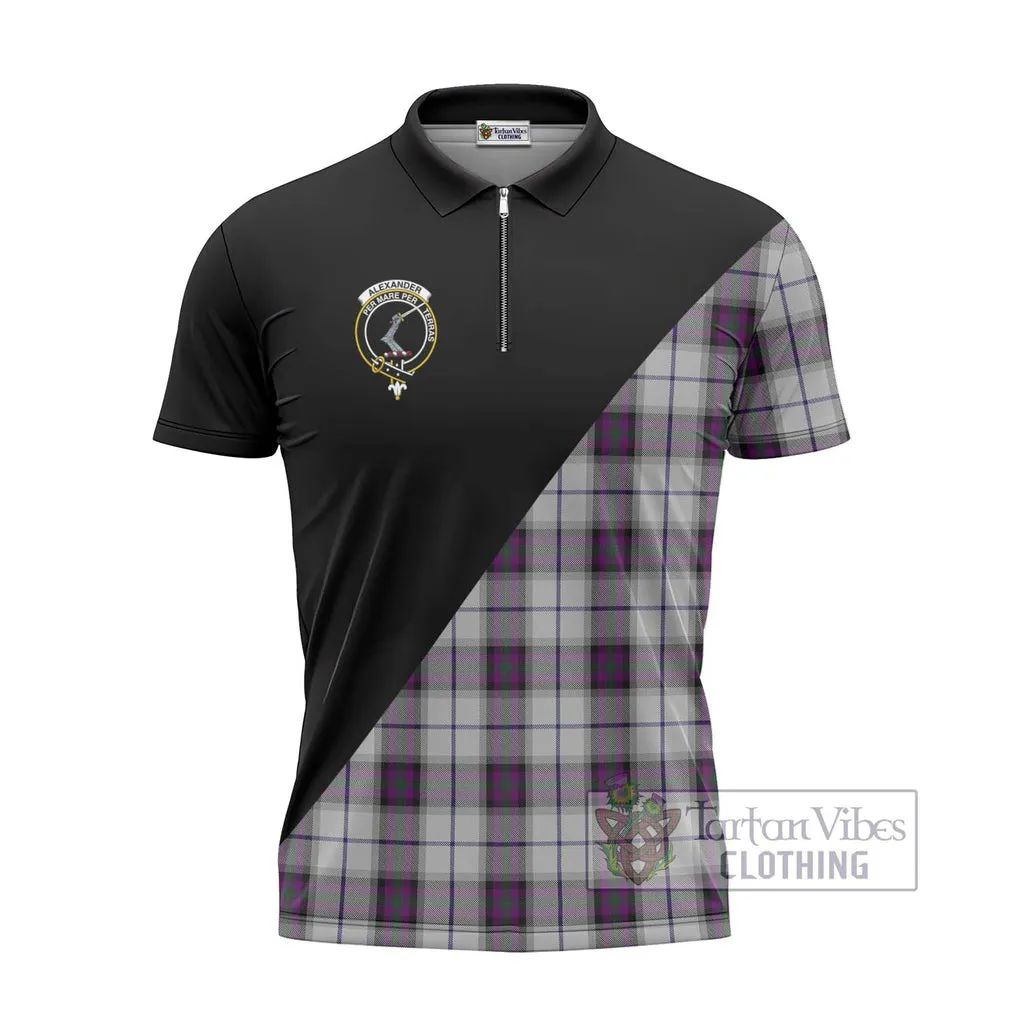 Alexander of Menstry Dress Tartan Zipper Polo Shirt with Family Crest and Military Logo Style