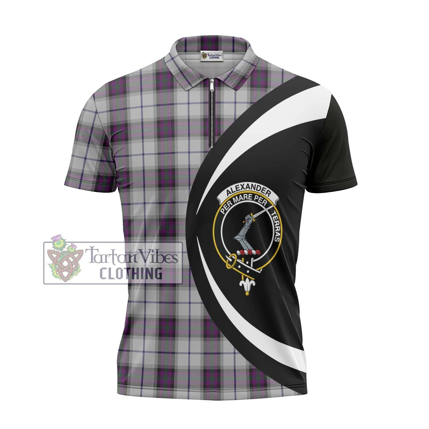 Alexander of Menstry Dress Tartan Zipper Polo Shirt with Family Crest Circle Style