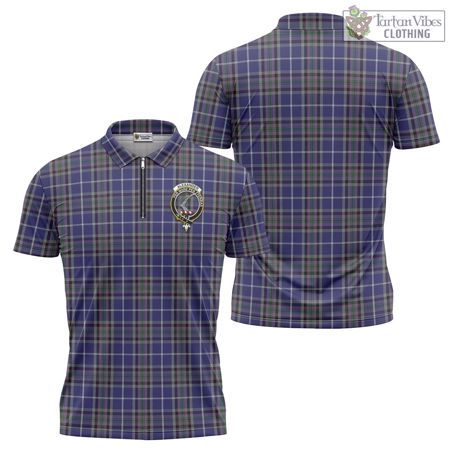 Alexander of Menstry Tartan Zipper Polo Shirt with Family Crest