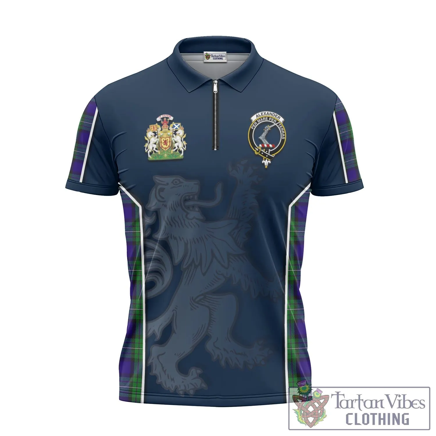 Alexander Tartan Zipper Polo Shirt with Family Crest and Lion Rampant Vibes Sport Style