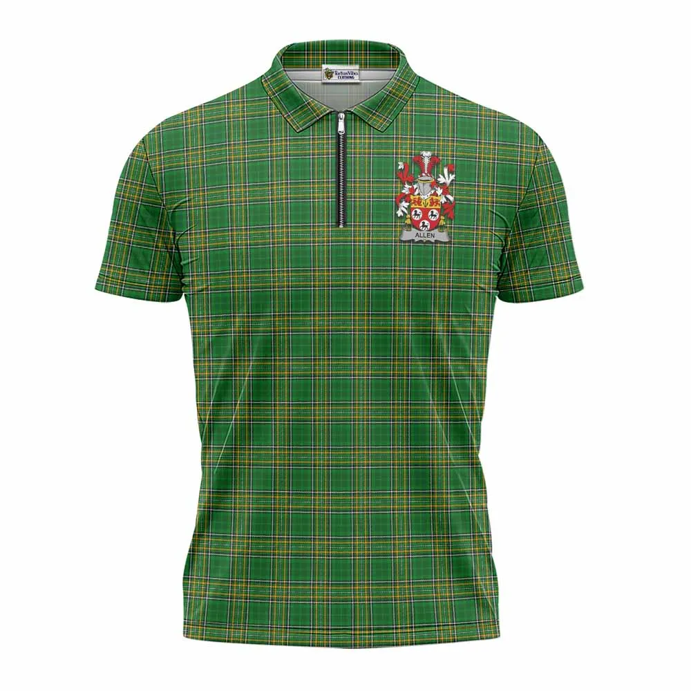 Allen Irish Clan Tartan Zipper Polo Shirt with Coat of Arms