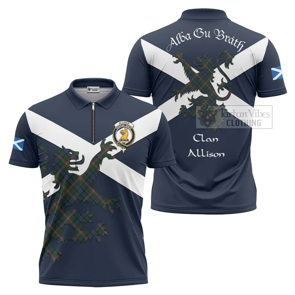 Allison Tartan Lion Rampant Zipper Polo Shirt Proudly Display Your Heritage with Alba Gu Brath and Clan Name