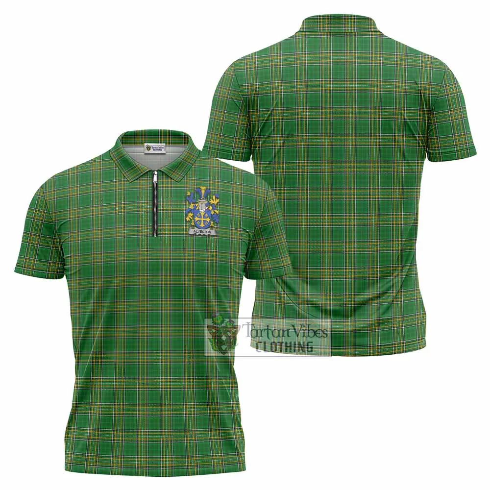 Alveston Irish Clan Tartan Zipper Polo Shirt with Coat of Arms