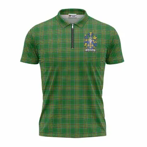 Alveston Irish Clan Tartan Zipper Polo Shirt with Coat of Arms