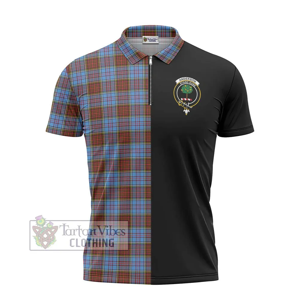 Anderson Modern Tartan Zipper Polo Shirt with Family Crest and Half Of Me Style