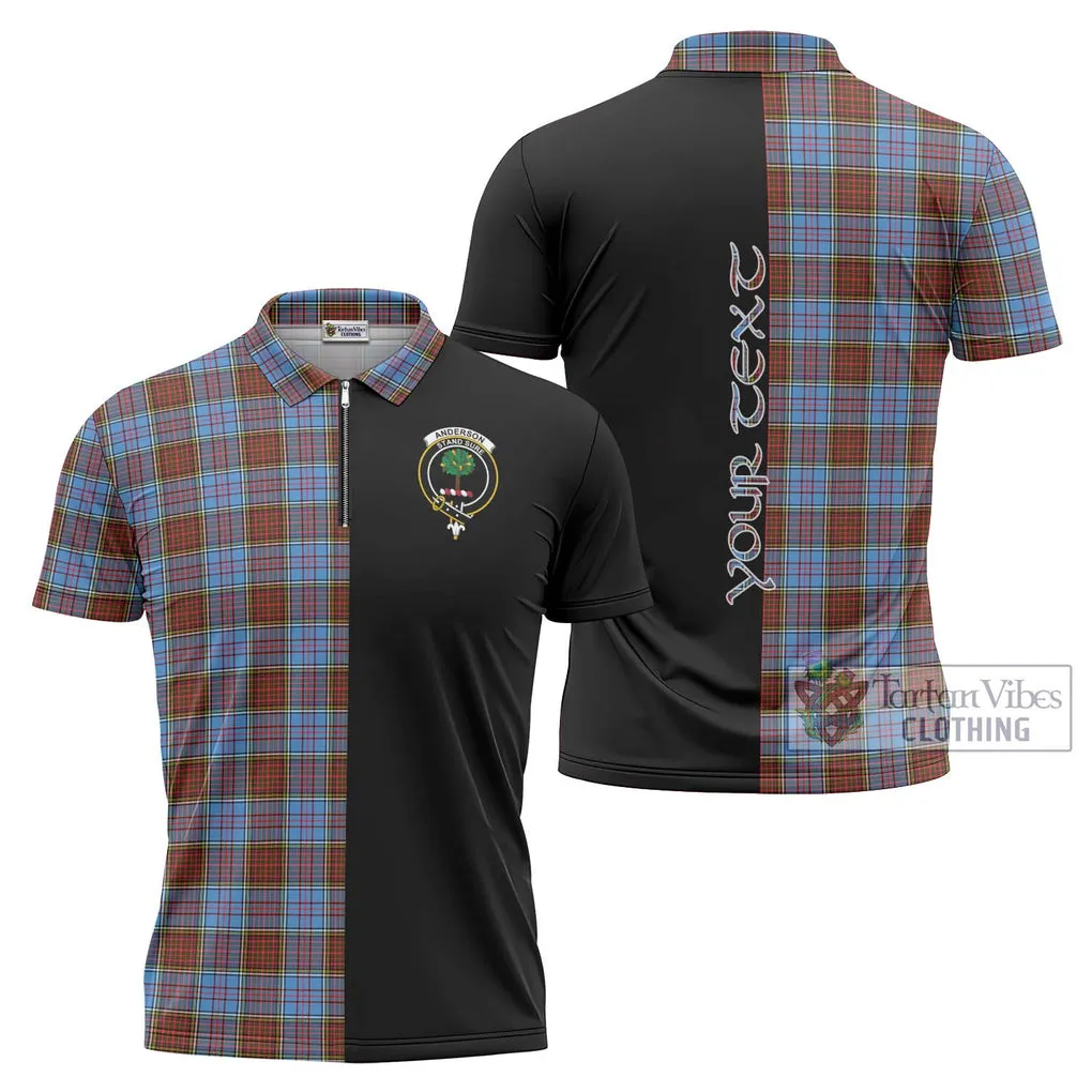 Anderson Modern Tartan Zipper Polo Shirt with Family Crest and Half Of Me Style