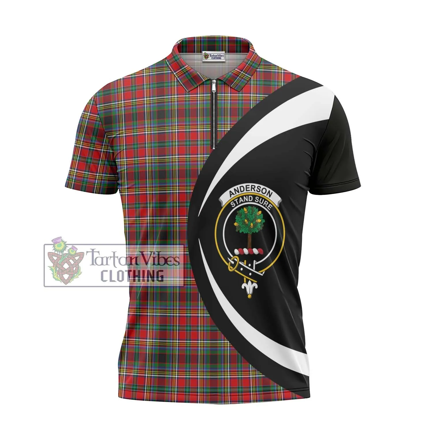 Anderson of Arbrake Tartan Zipper Polo Shirt with Family Crest Circle Style