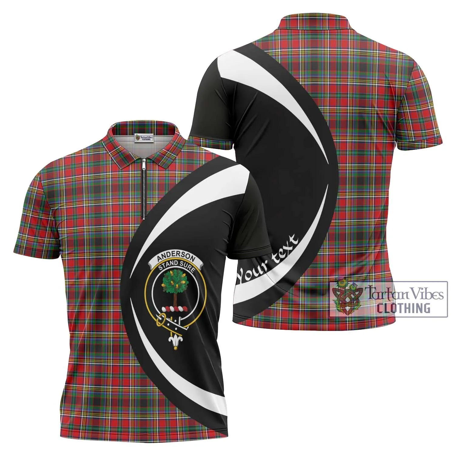 Anderson of Arbrake Tartan Zipper Polo Shirt with Family Crest Circle Style