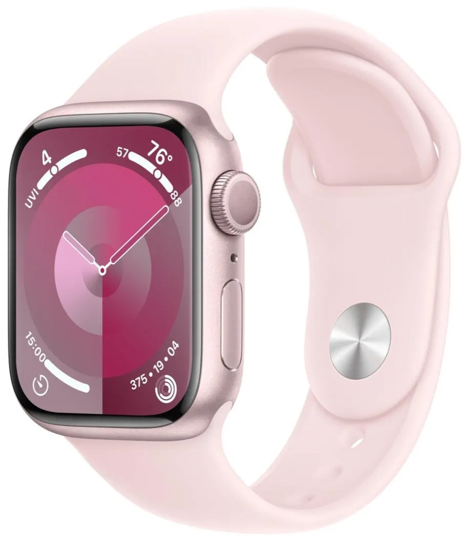 Apple Watch Series 9 (GPS) 41mm Pink Aluminum Case with Light Pink Sport Band - S/M (MR933LL/A)