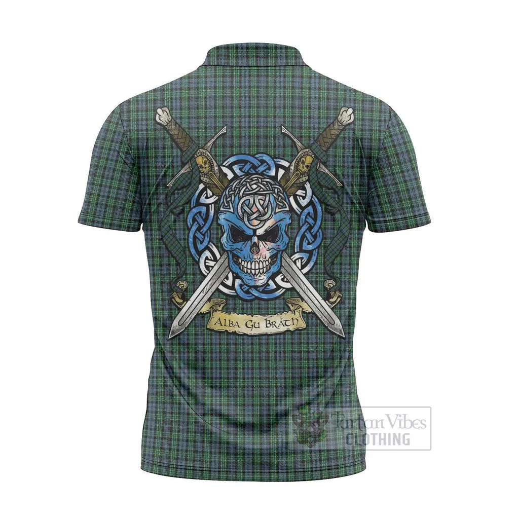 Arbuthnot Tartan Zipper Polo Shirt with Family Crest Celtic Skull Style