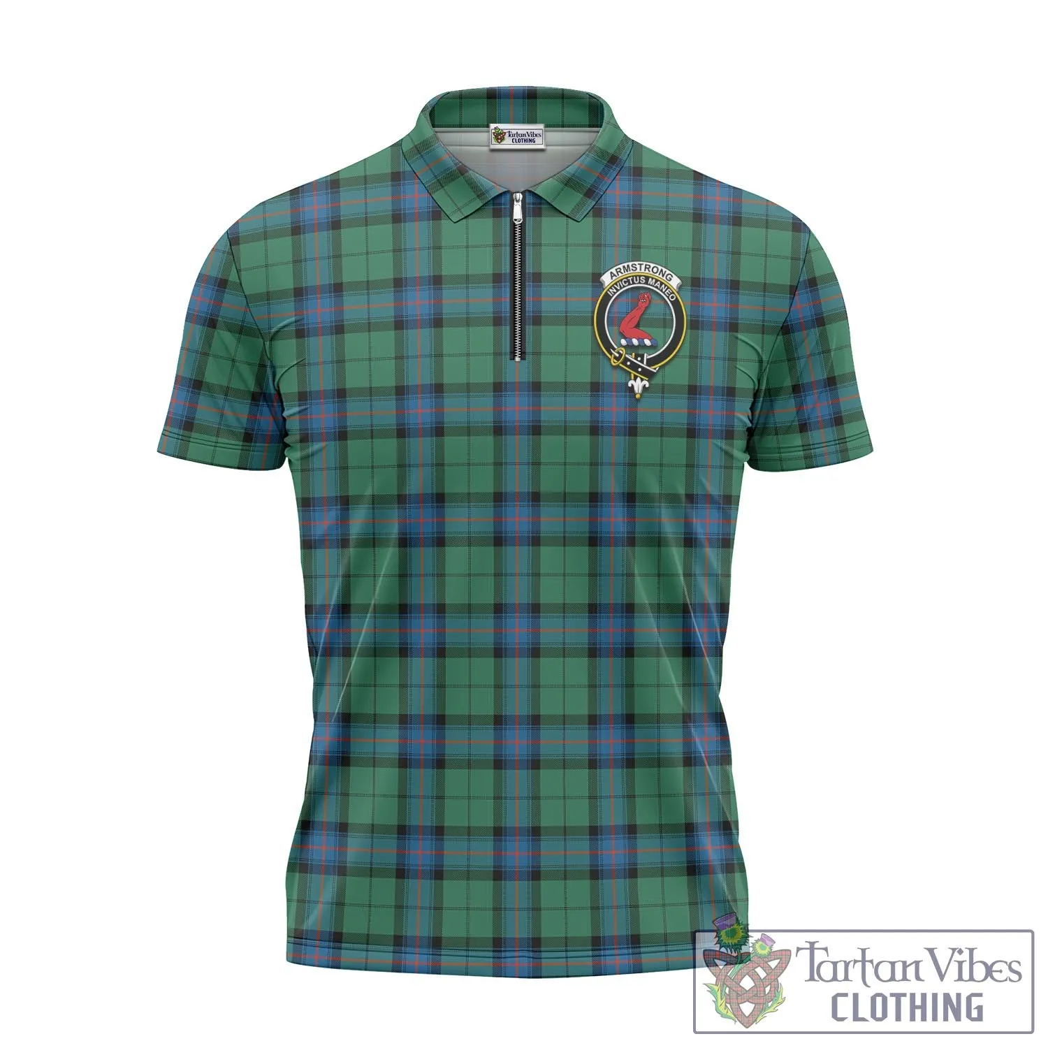 Armstrong Ancient Tartan Zipper Polo Shirt with Family Crest