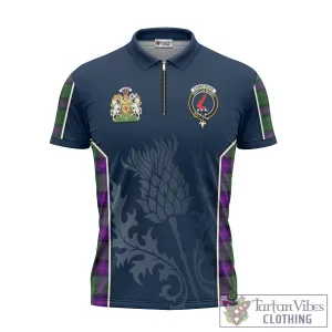 Armstrong Modern Tartan Zipper Polo Shirt with Family Crest and Scottish Thistle Vibes Sport Style