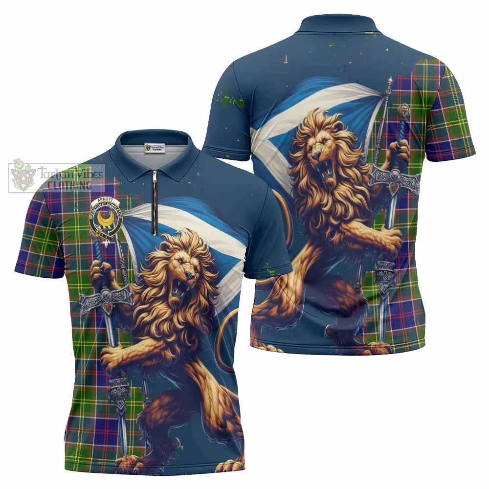 Arnott Tartan Family Crest Zipper Polo Shirt with Scottish Majestic Lion