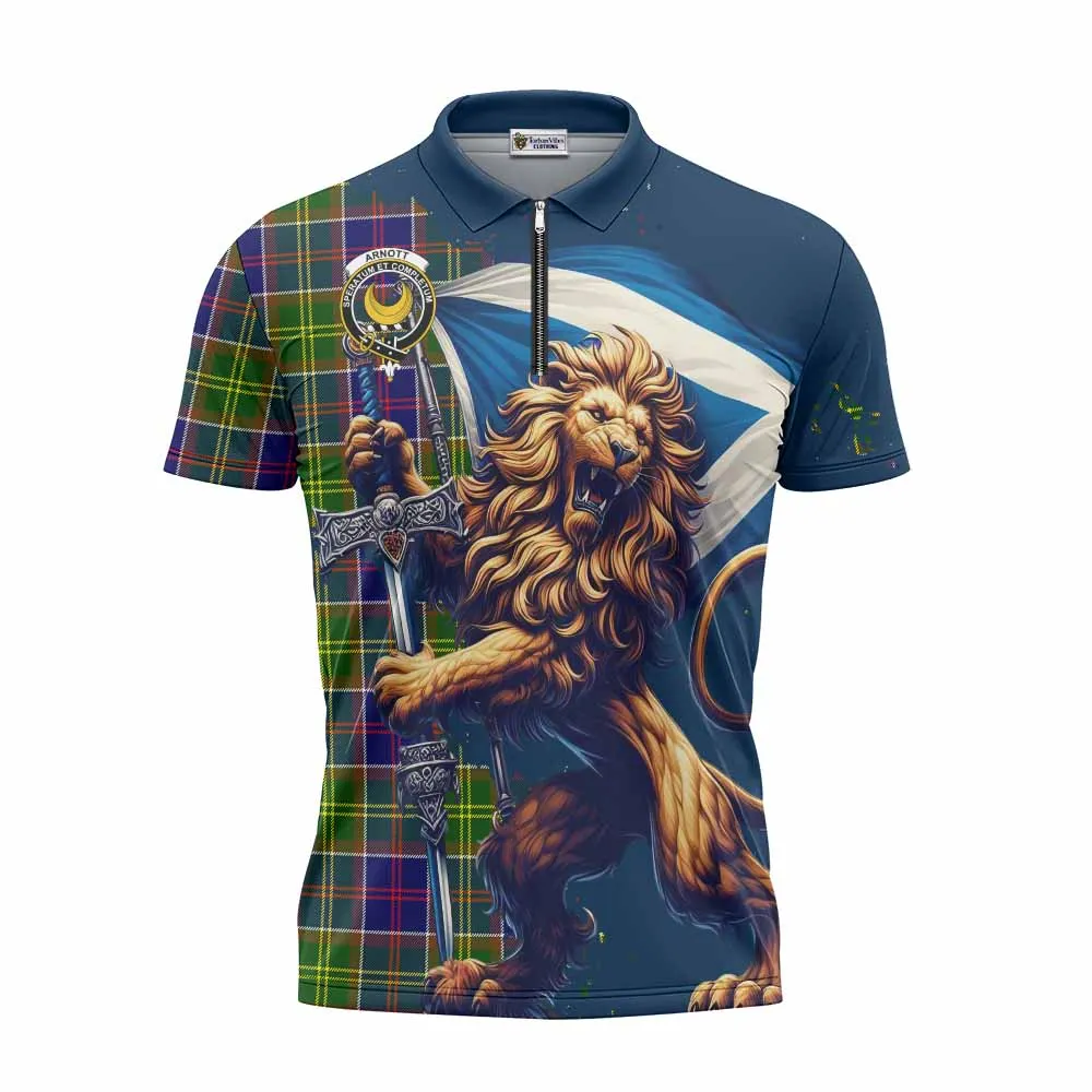 Arnott Tartan Family Crest Zipper Polo Shirt with Scottish Majestic Lion