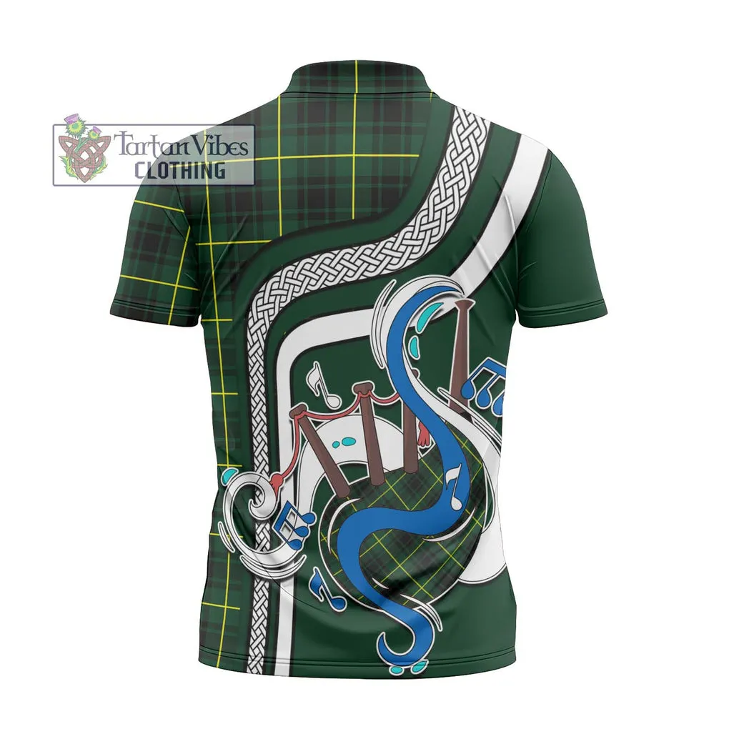 Arthur Modern Tartan Zipper Polo Shirt with Epic Bagpipe Style