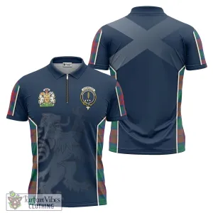 Auchinleck (Affleck) Tartan Zipper Polo Shirt with Family Crest and Lion Rampant Vibes Sport Style