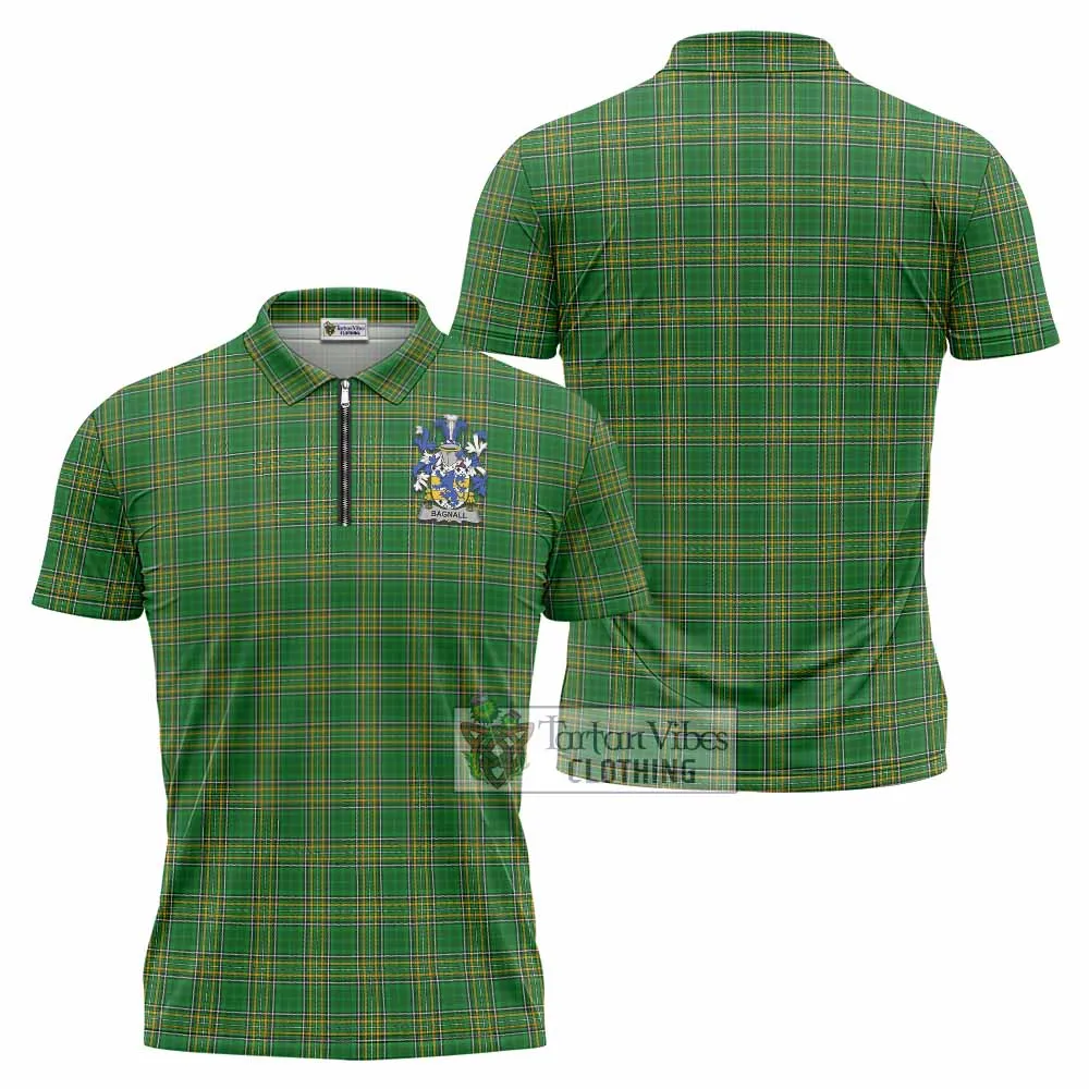 Bagnall Irish Clan Tartan Zipper Polo Shirt with Coat of Arms