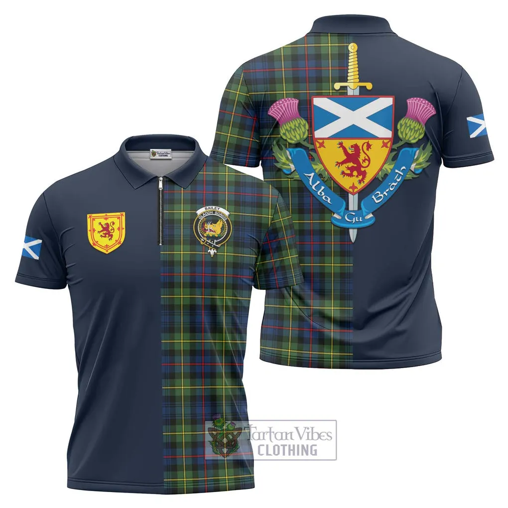 Bailey Modern Tartan Zipper Polo Shirt Alba with Scottish Lion Royal Arm Half Style