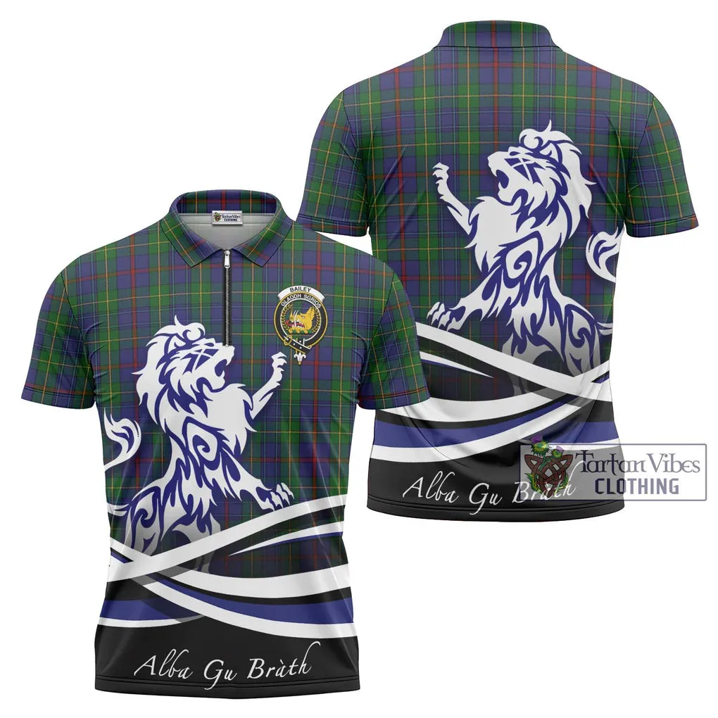 Bailey Tartan Zipper Polo Shirt with Alba Gu Brath Regal Lion Emblem