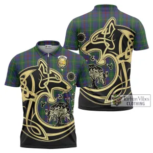 Bailey Tartan Zipper Polo Shirt with Family Crest Celtic Wolf Style