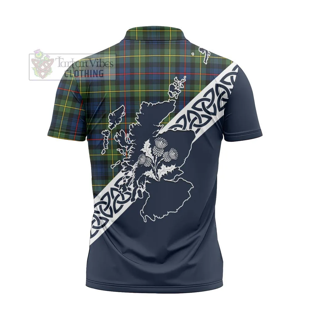 Baillie (Bailey) Tartan Zipper Polo Shirt Featuring Thistle and Scotland Map