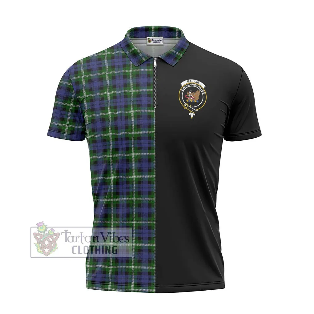 Baillie of Polkemmet Tartan Zipper Polo Shirt with Family Crest and Half Of Me Style