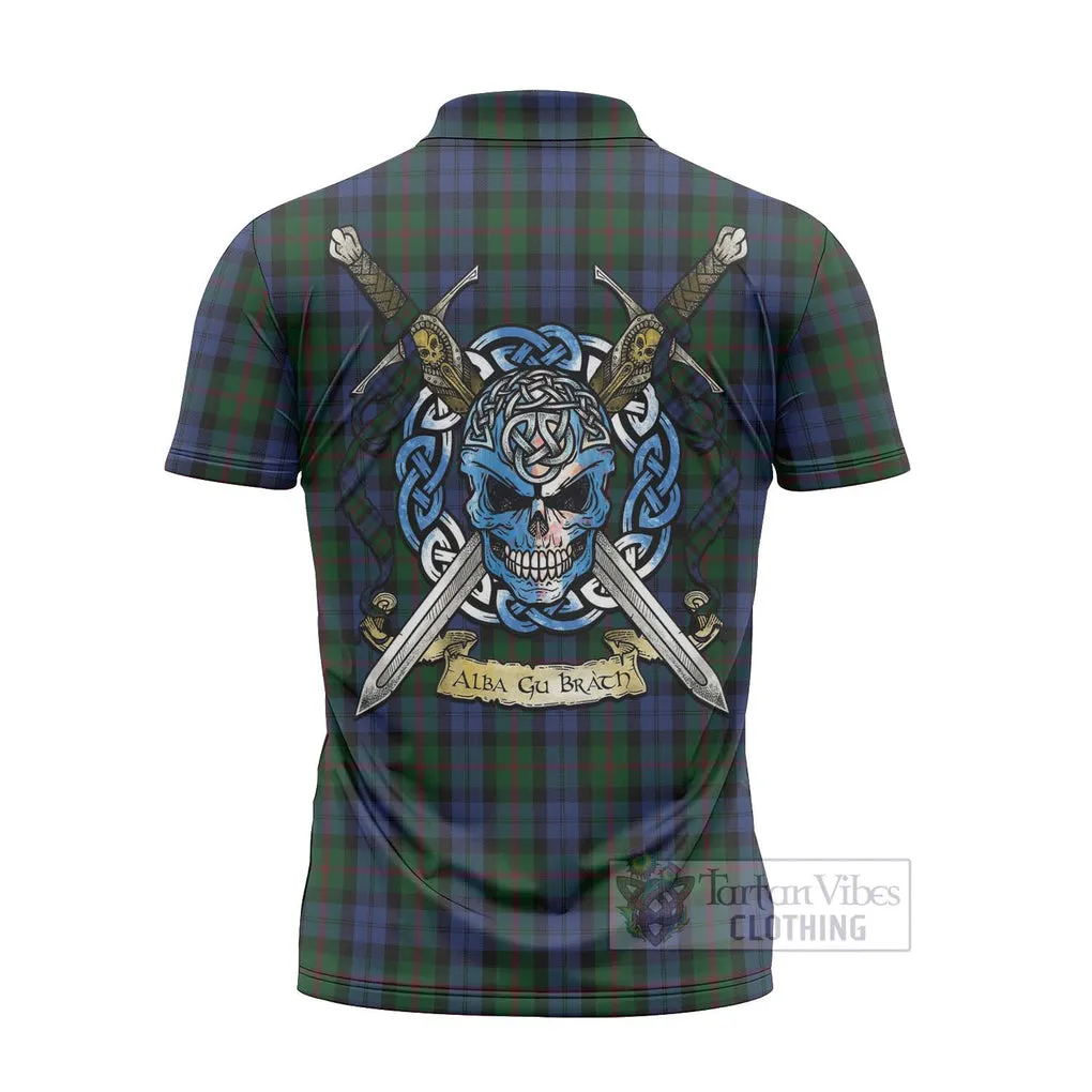 Baird Tartan Zipper Polo Shirt with Family Crest Celtic Skull Style