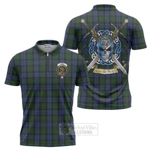 Baird Tartan Zipper Polo Shirt with Family Crest Celtic Skull Style