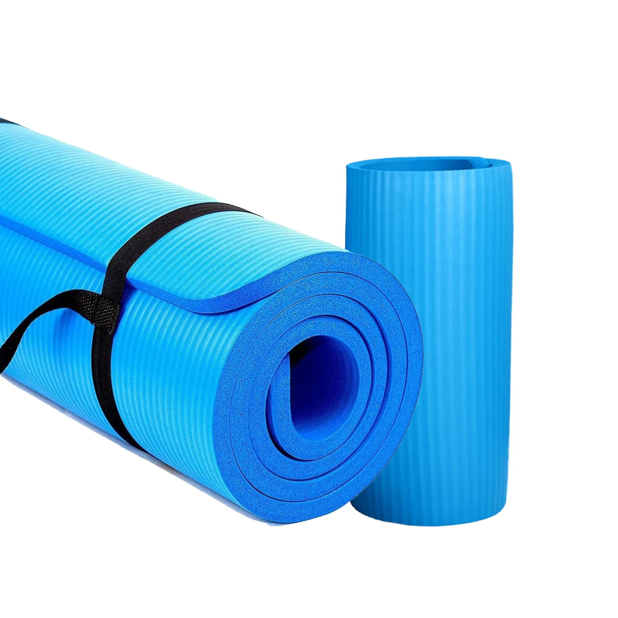 BalanceFrom 1" Extra Thick Yoga Mat w/Knee Pad & Carrying Strap, Blue (Open Box)