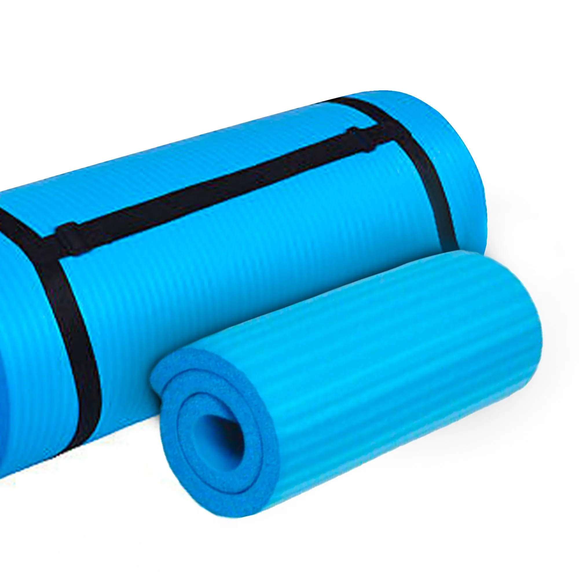 BalanceFrom 1" Extra Thick Yoga Mat w/Knee Pad & Carrying Strap, Blue (Open Box)