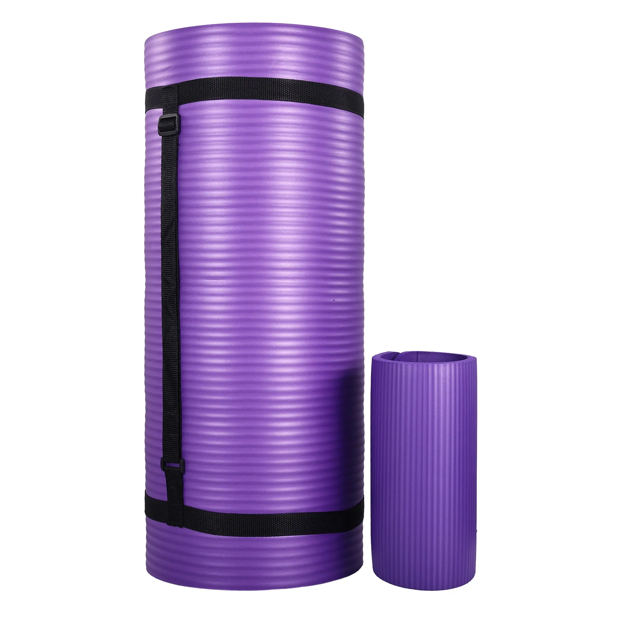 BalanceFrom 1" Thick Yoga Mat w/Knee Pad & Carrying Strap, Purple (Open Box)