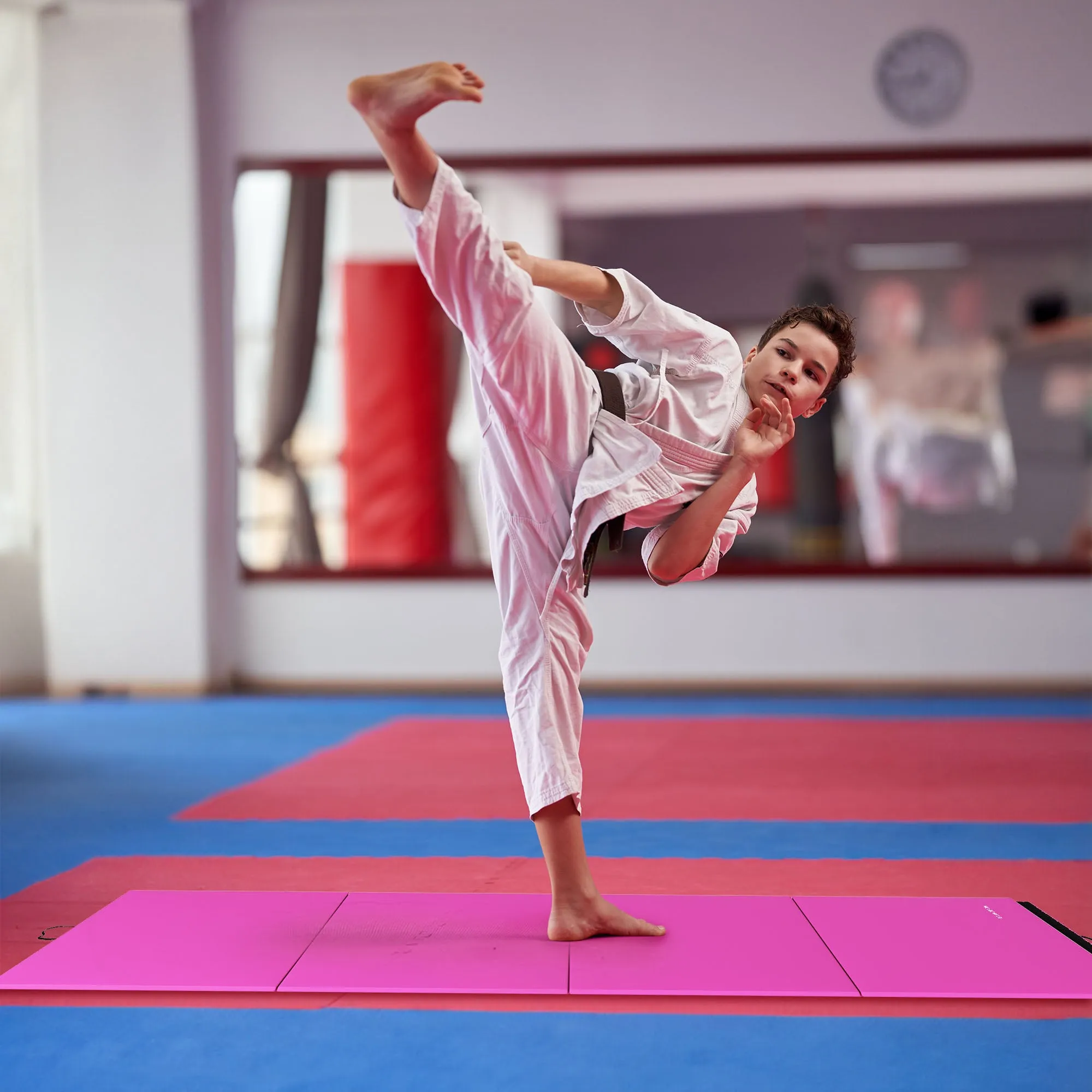 BalanceFrom Fitness Foldable Gymnastics Mat w/Sectional Floor Balance Beam, Pink